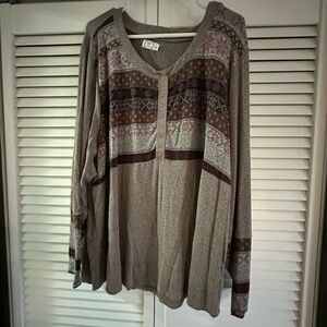 Maurice’s Pink/Brown Patterned Long Sleeve Top